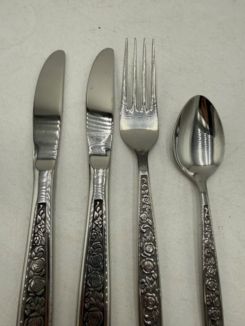 Granada Rose Stainless Steel Flatware Set Knife Fork Spoon Floral MCM
